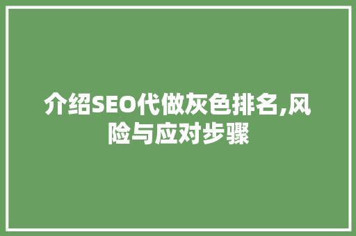 介绍SEO代做灰色排名,风险与应对步骤