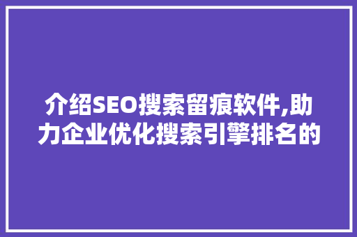 介绍SEO搜索留痕软件,助力企业优化搜索引擎排名的秘密武器