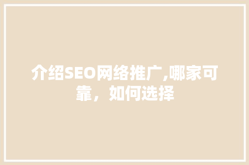 介绍SEO网络推广,哪家可靠，如何选择