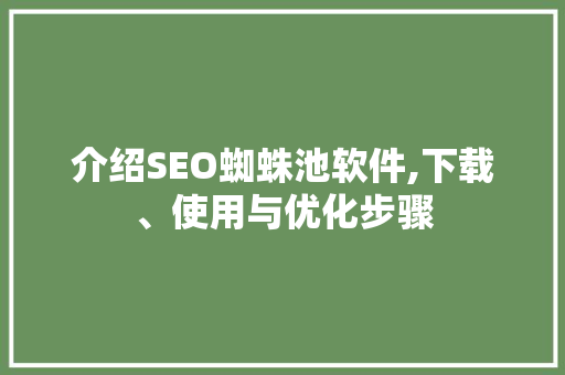 介绍SEO蜘蛛池软件,下载、使用与优化步骤