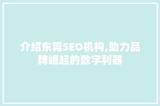 介绍东莞SEO机构,助力品牌崛起的数字利器