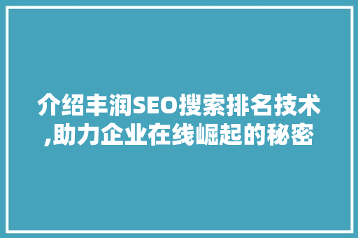 介绍丰润SEO搜索排名技术,助力企业在线崛起的秘密武器