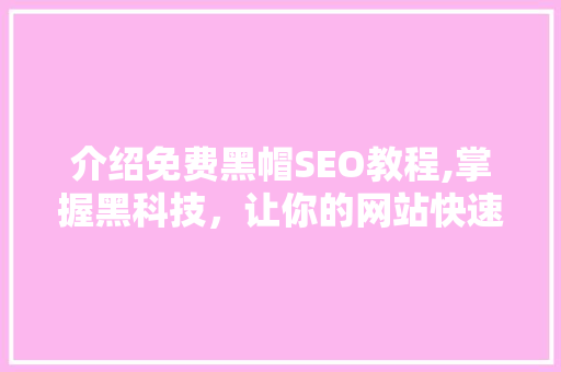 介绍免费黑帽SEO教程,掌握黑科技，让你的网站快速崛起！