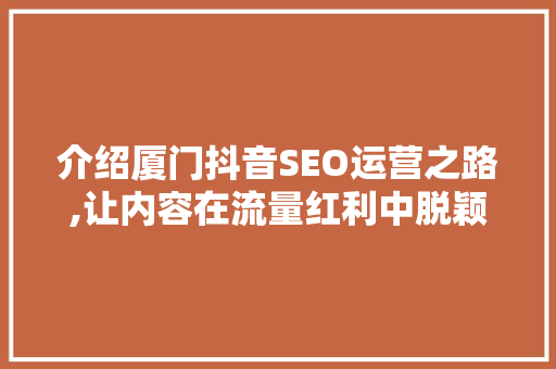 介绍厦门抖音SEO运营之路,让内容在流量红利中脱颖而出