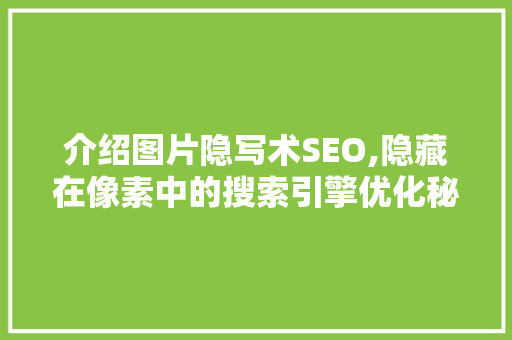 介绍图片隐写术SEO,隐藏在像素中的搜索引擎优化秘密