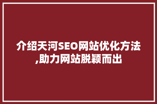 介绍天河SEO网站优化方法,助力网站脱颖而出 SEO教程