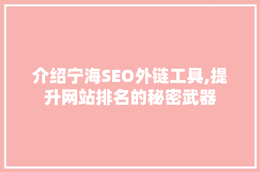 介绍宁海SEO外链工具,提升网站排名的秘密武器