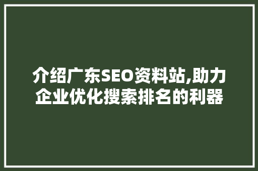 介绍广东SEO资料站,助力企业优化搜索排名的利器
