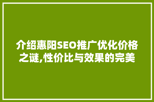 介绍惠阳SEO推广优化价格之谜,性价比与效果的完美平衡