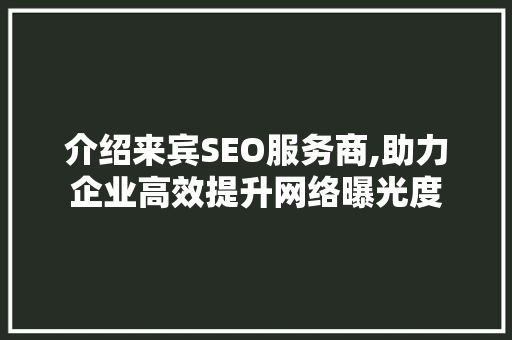 介绍来宾SEO服务商,助力企业高效提升网络曝光度
