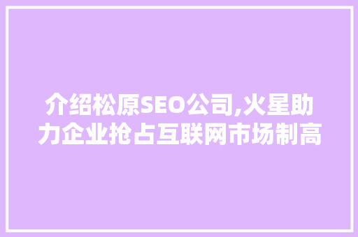 介绍松原SEO公司,火星助力企业抢占互联网市场制高点 建站教程
