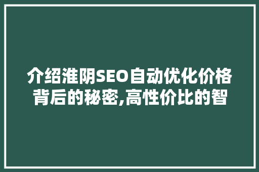 介绍淮阴SEO自动优化价格背后的秘密,高性价比的智慧投资
