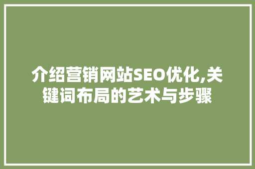 介绍营销网站SEO优化,关键词布局的艺术与步骤