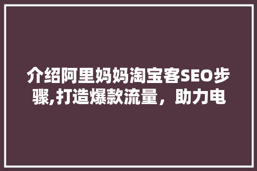 介绍阿里妈妈淘宝客SEO步骤,打造爆款流量，助力电商发展