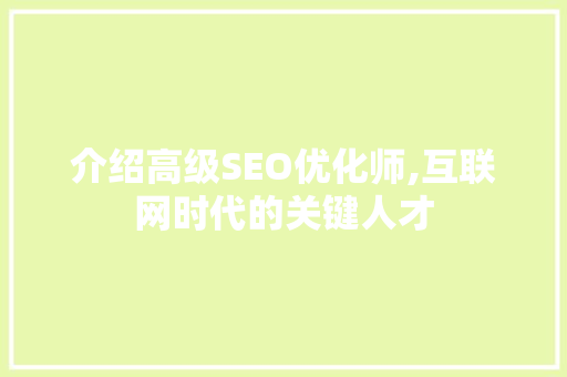 介绍高级SEO优化师,互联网时代的关键人才