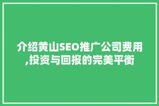 介绍黄山SEO推广公司费用,投资与回报的完美平衡