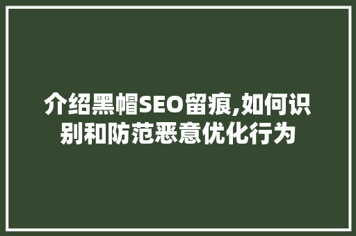 介绍黑帽SEO留痕,如何识别和防范恶意优化行为