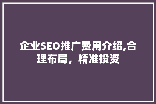 企业SEO推广费用介绍,合理布局，精准投资