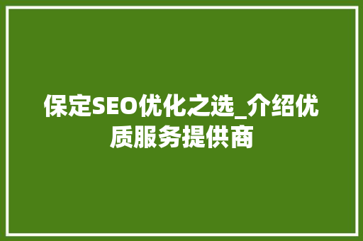 保定SEO优化之选_介绍优质服务提供商