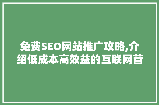 免费SEO网站推广攻略,介绍低成本高效益的互联网营销之路