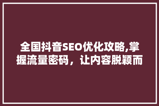全国抖音SEO优化攻略,掌握流量密码，让内容脱颖而出