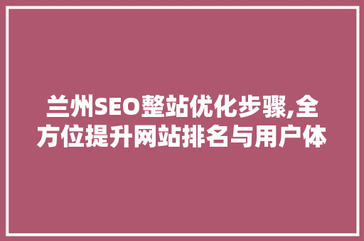 兰州SEO整站优化步骤,全方位提升网站排名与用户体验