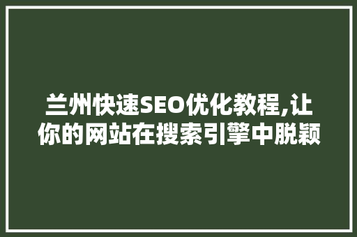 兰州快速SEO优化教程,让你的网站在搜索引擎中脱颖而出