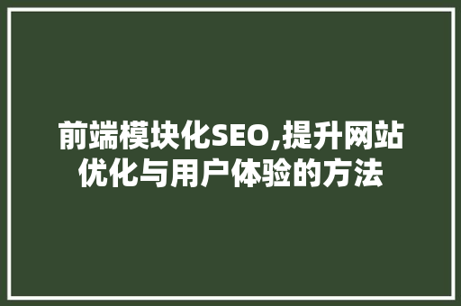 前端模块化SEO,提升网站优化与用户体验的方法