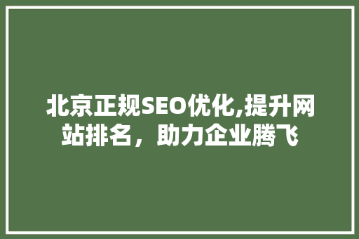 北京正规SEO优化,提升网站排名，助力企业腾飞