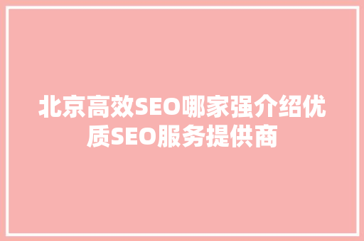 北京高效SEO哪家强介绍优质SEO服务提供商