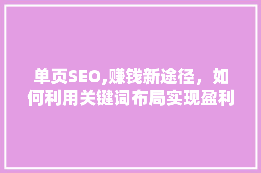 单页SEO,赚钱新途径，如何利用关键词布局实现盈利