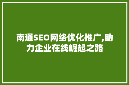 南通SEO网络优化推广,助力企业在线崛起之路