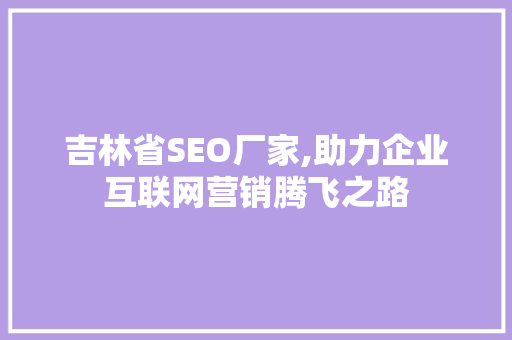 吉林省SEO厂家,助力企业互联网营销腾飞之路