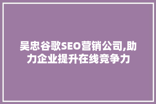 吴忠谷歌SEO营销公司,助力企业提升在线竞争力
