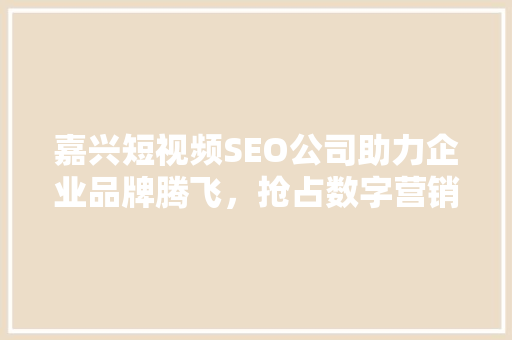 嘉兴短视频SEO公司助力企业品牌腾飞，抢占数字营销制高点