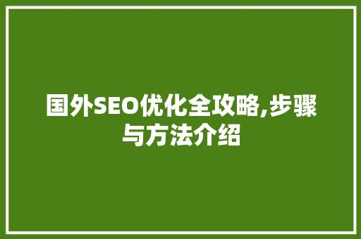 国外SEO优化全攻略,步骤与方法介绍