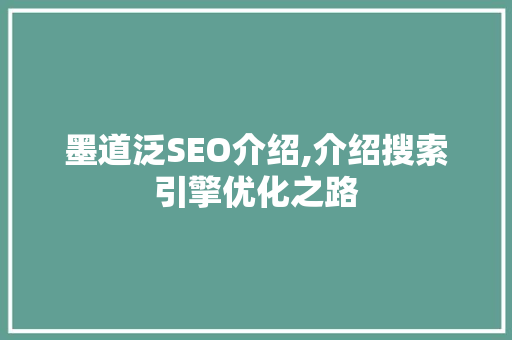 墨道泛SEO介绍,介绍搜索引擎优化之路