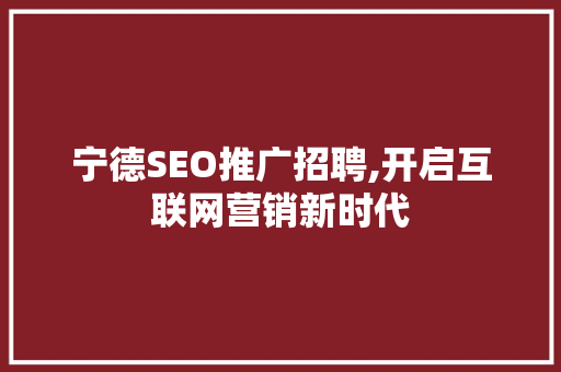 宁德SEO推广招聘,开启互联网营销新时代