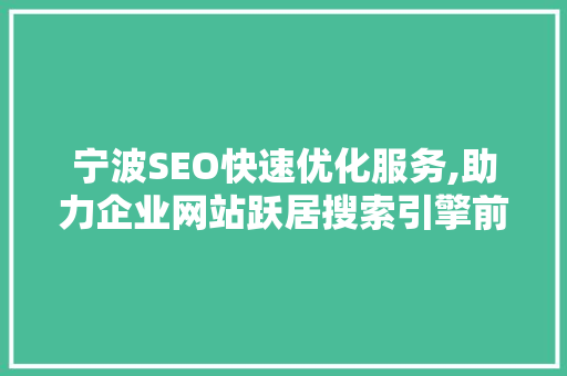 宁波SEO快速优化服务,助力企业网站跃居搜索引擎前列