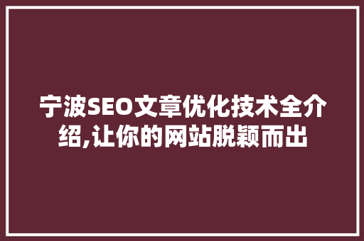 宁波SEO文章优化技术全介绍,让你的网站脱颖而出