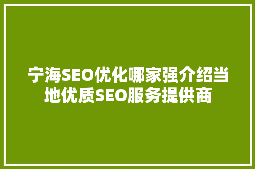 宁海SEO优化哪家强介绍当地优质SEO服务提供商 Web前端