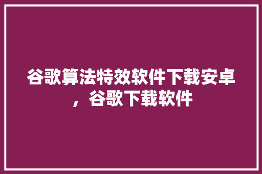 谷歌算法特效软件下载安卓，谷歌下载软件