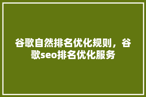 谷歌自然排名优化规则，谷歌seo排名优化服务