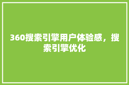 360搜索引擎用户体验感，搜索引擎优化