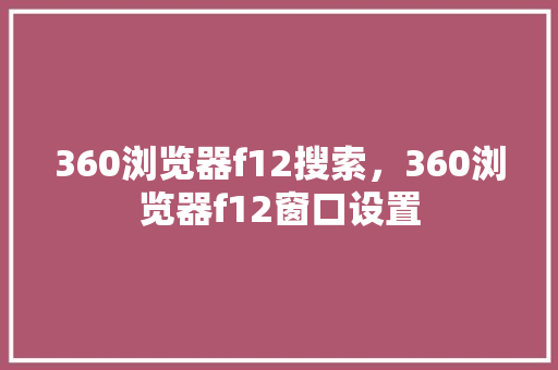 360浏览器f12搜索，360浏览器f12窗口设置 服务器/数据库