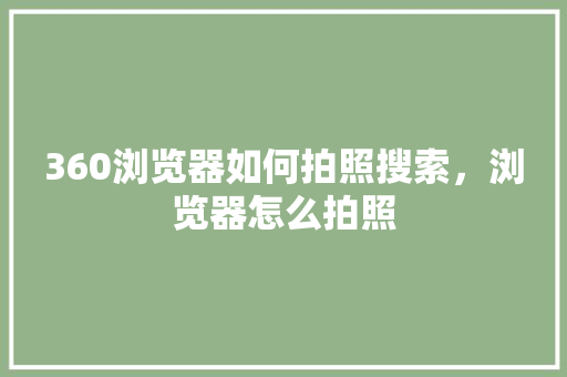 360浏览器如何拍照搜索，浏览器怎么拍照
