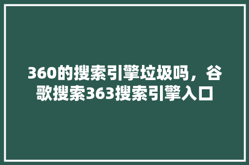 360的搜索引擎垃圾吗，谷歌搜索363搜索引擎入口 SEO教程