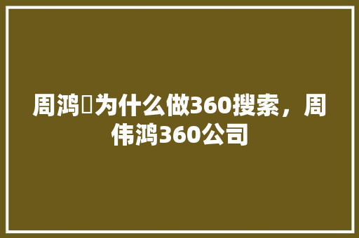 周鸿祎为什么做360搜索，周伟鸿360公司