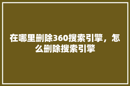 在哪里删除360搜索引擎，怎么删除搜索引擎