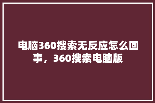 电脑360搜索无反应怎么回事，360搜索电脑版